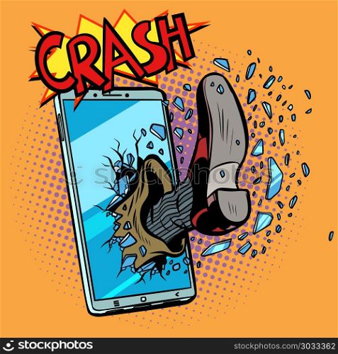 Hacking a mobile phone device. Hacking a mobile phone device. Pop art retro vector illustration comic cartoon kitsch drawing. Hacking a mobile phone device
