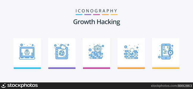 Hacking Blue 5 Icon Pack Including lock. binary code. firewall. wall. construction. Creative Icons Design