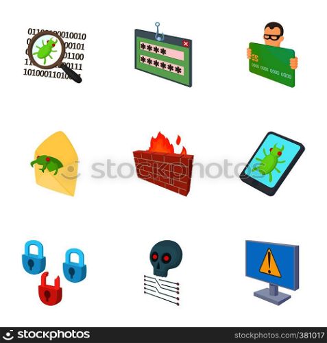 Hacking icons set. Cartoon illustration of 9 hacking vector icons for web. Hacking icons set, cartoon style