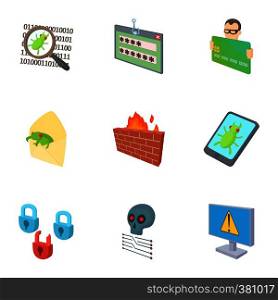 Hacking icons set. Cartoon illustration of 9 hacking vector icons for web. Hacking icons set, cartoon style