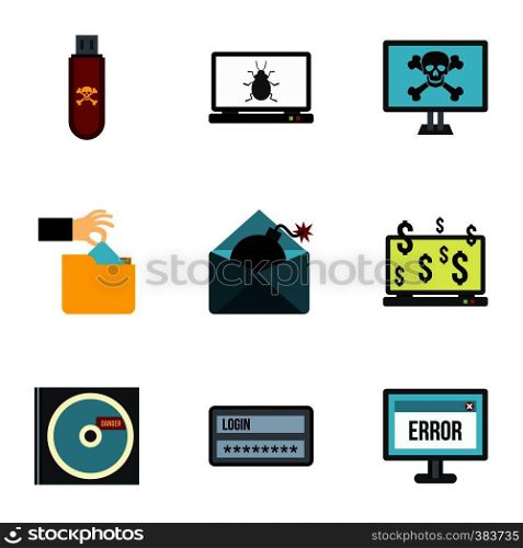 Hacking icons set. Flat illustration of 9 hacking vector icons for web. Hacking icons set, flat style
