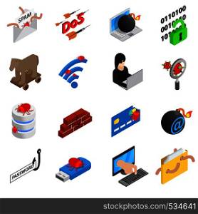 Hacking icons set in isometric 3d style isolated on white background. Hacking icons set, isometric 3d style