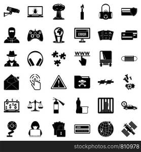 Hacking icons set. Simple style of 36 hacking vector icons for web isolated on white background. Hacking icons set, simple style