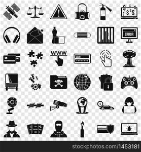 Hacking icons set. Simple style of 36 hacking vector icons for web for any design. Hacking icons set, simple style