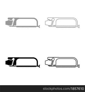Hacksaw for metal in hand Saw tool Cutting set icon grey black color vector illustration flat style simple image. Hacksaw for metal in hand Saw tool Cutting set icon grey black color vector illustration flat style image