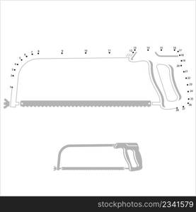 Hacksaw Icon Connect The Dots, Hand Cutting Tool Icon Vector Art Illustration, Puzzle Game Containing A Sequence Of Numbered Dots