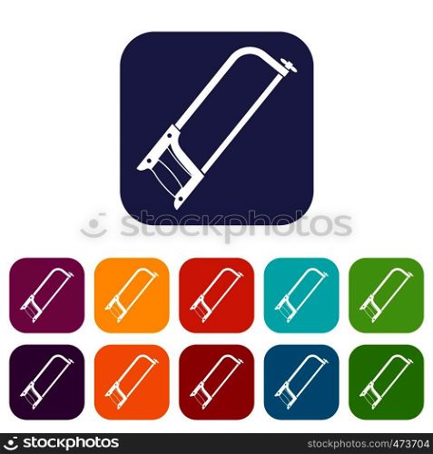 Hacksaw icons set vector illustration in flat style In colors red, blue, green and other. Hacksaw icons set flat