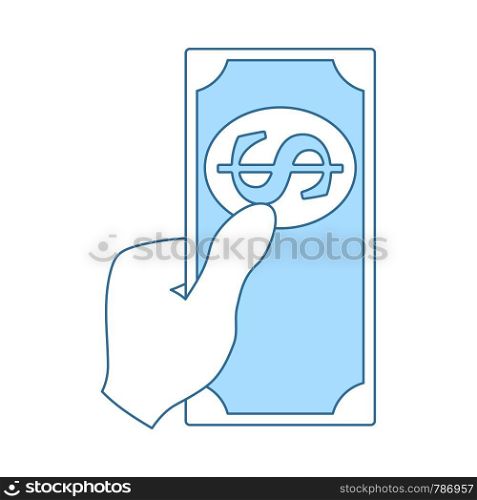 Had Holding Dollar Icon. Thin Line With Blue Fill Design. Vector Illustration.