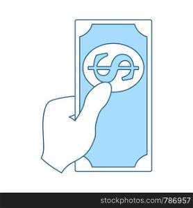 Had Holding Dollar Icon. Thin Line With Blue Fill Design. Vector Illustration.