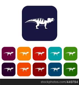 Hadrosaurid dinosaur icons set vector illustration in flat style In colors red, blue, green and other. Hadrosaurid dinosaur icons set flat