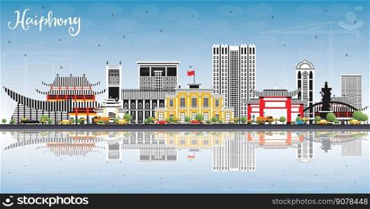 Haiphong Vietnam City Skyline with Gray Buildings, Blue Sky and Reflections. Vector Illustration. Business Travel and Tourism Concept with Historic Architecture. Haiphong Cityscape with Landmarks.