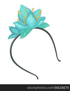 Hair accessories for hairdo and hairstyle, isolated headband or hairband with decorative flower. Elegant trendy addition with blossom of flora. Hairdressing and styling, plastic hoop vector in flat. Hairband accessory with flower decoration, plastic hoop vector