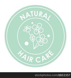 Hair care cosmetics with healthy and organic ingredients. Natural and ecological content of shampoos and conditioners. Nature and treatment. Label or emblem for package, vector in flat style. Natural hair care and treatment, label for product