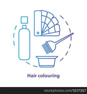 Hair colouring blue concept icon. Hair highlighting and dyein idea thin line illustration. Hairdresser salon, hairstylist parlor. Blue gradient vector isolated outline drawing. Editable stroke