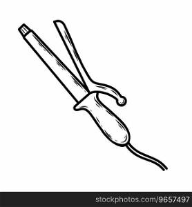 Hair curling tongs. Doodle style drawing.