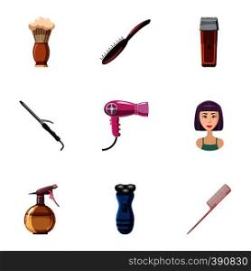 Hair cut icons set. Cartoon illustration of 9 hair cut vector icons for web. Hair cut icons set, cartoon style
