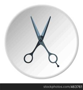 Hair cutting scissors icon in flat circle isolated vector illustration for web. Hair cutting scissors icon circle