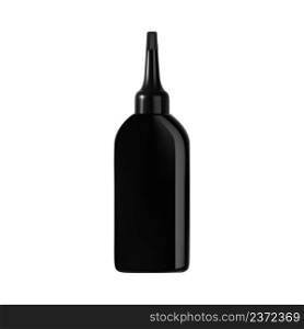 Hair dye bottle, hair color product mockup. Black plastic dropper container for professionalhair color dyeing, salon beauty products for hairdressing. Liquid glue tube illustration pack. Hair dye bottle, hair color product black mockup