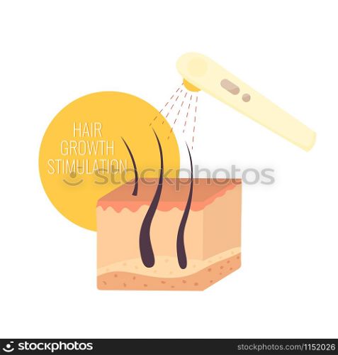 Hair growth stimulation. Red light therapy treatment. Cosmetology concept. Vector illustration. Hair growth stimulation. Red light therapy