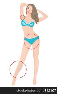 Hair removal zones on a girl's body vector illustration