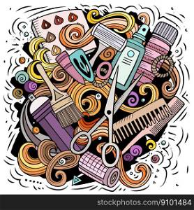 Hair Salon cartoon vector illustration. Colorful detailed composition with lot of Hairstyle objects and symbols. All items are separate. Hair Salon cartoon vector illustration
