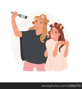 Hair salon isolated cartoon vector illustration Pretty teenage girls in black cape with curlers at hairdresser, smiling teens having fun in hair salon, beauty care vector cartoon.. Hair salon isolated cartoon vector illustration