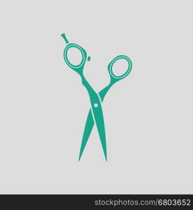 Hair scissors icon. Gray background with green. Vector illustration.