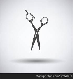 Hair scissors icon on gray background, round shadow. Vector illustration.