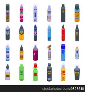 Hair Spray icons set isometric vector. Volume plastic. Tube thermal. Hair Spray icons set isometric vector. Volume plastic