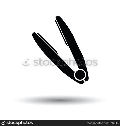Hair straightener icon. White background with shadow design. Vector illustration.