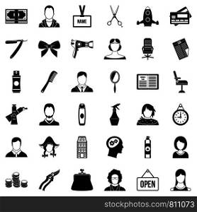 Hair style icons set. Simple style of 36 hair style vector icons for web isolated on white background. Hair style icons set, simple style