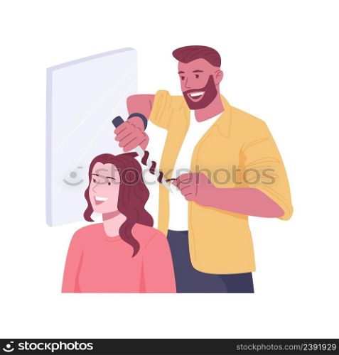 Hair styling isolated cartoon vector illustrations. Professional hairdresser at work in salon, appearance care, body treatment, women beauty procedures, making glamour look vector cartoon.. Hair styling isolated cartoon vector illustrations.