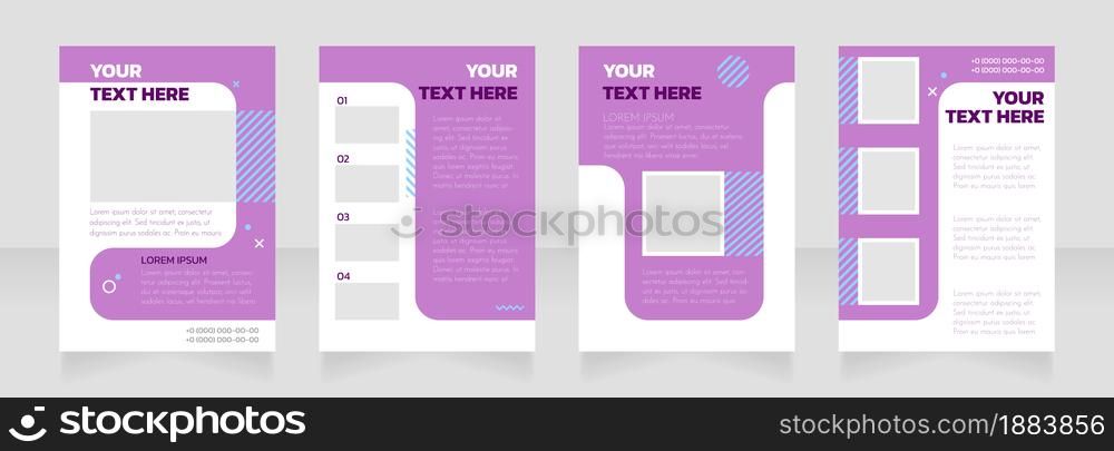 Hair stylist service purple and white blank brochure layout design. Vertical poster template set with empty copy space for text. Premade corporate reports collection. Editable flyer paper pages. Hair stylist service purple and white blank brochure layout design