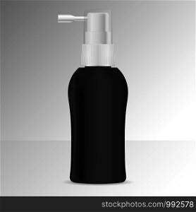 Hair tonic bottle mock up with spray dispenser. Vector illustration. Cosmetics or medicine package.. Hair tonic bottle mock spray dispenser. Vector