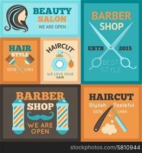 Hairdress beauty salon and barber shop poster set isolated vector illustration. Hairdress Poster Set