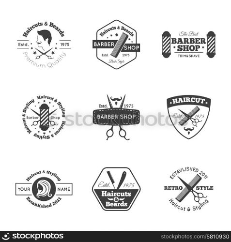 Hairdress salon black logo and emblems set isolated vector illustration. Hairdress Logo Set