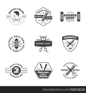 Hairdress salon black logo and emblems set isolated vector illustration. Hairdress Logo Set