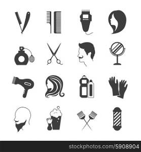 Hairdresser and beauty salon black and white icons set isolated vector illustration. Hairdresser Icons Set
