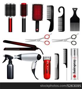 Hairdresser Big Icon Set. Colored and isolated hairdresser big icon set with professional tools of hairdresser vector illustration