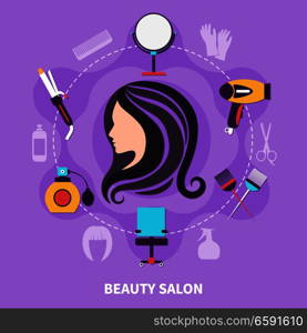 Hairdresser colored round composition with circle of dotted lines and with icon set vector illustration. Hairdresser colored composition