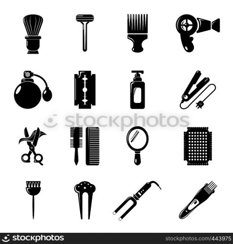 Hairdresser icons set. Simple illustration of 16 hairdresser vector icons for web. Hairdresser icons set, simple style