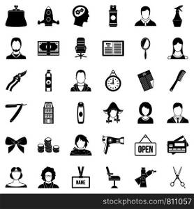 Hairdresser icons set. Simple style of 36 hairdresser vector icons for web isolated on white background. Hairdresser icons set, simple style