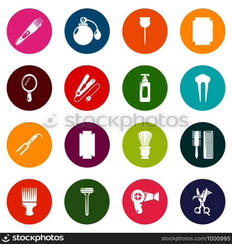 Hairdresser icons set vector colorful circles isolated on white background . Hairdresser icons set colorful circles vector
