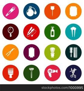 Hairdresser icons set vector colorful circles isolated on white background . Hairdresser icons set colorful circles vector