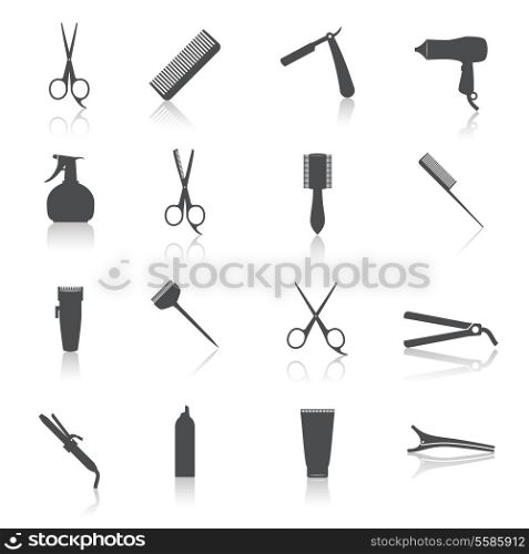 Hairdresser styling accessories professional haircut icon set isolated vector illustration