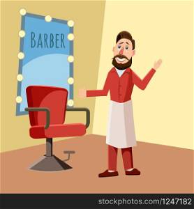 Hairdresser, stylist, an armchair, a mirror cartoon style vector. Hairdresser, stylist, an armchair, a mirror, cartoon style, vector illustration