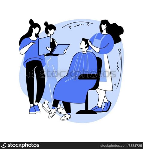 Hairdresser workshop isolated cartoon vector illustrations. Professional hairdresser conducts masterclass for her students, salon staff training, service sector, beauty industry vector cartoon.. Hairdresser workshop isolated cartoon vector illustrations.