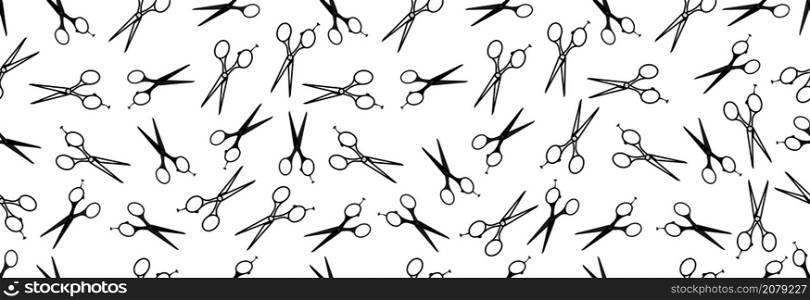 Hairdressing scissors on a white background. Seamless pattern.