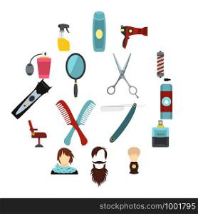 Hairdressing set icons in flat style isolated on white background. Hairdressing set flat icons