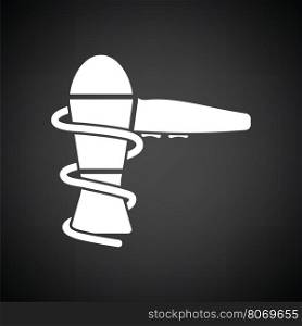 Hairdryer icon. Black background with white. Vector illustration.